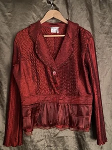 Alberto Makali Crushed Textured Crinkled Jacket Size XL Deep Red - Picture 1 of 6