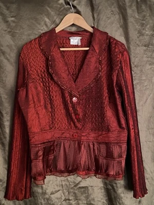 Alberto Makali Crushed Textured Crinkled Jacket Size XL Deep Red - Image 1 of 4