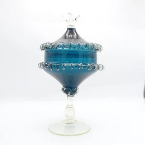 Vintage Italian Handblown Blue Glass Candy Jar Apothecary Jar Murano Empoli - Picture 1 of 4