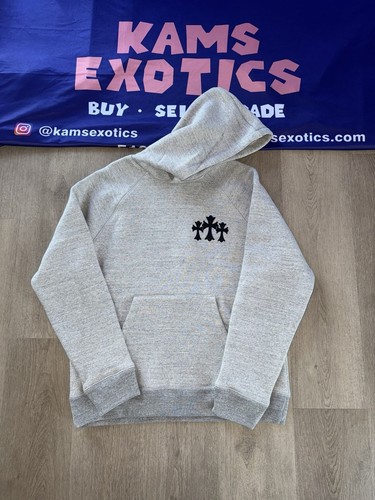 CHROME HEARTS Felpa con cappuccio tripla croce nylon cuori cromati grigia taglia M