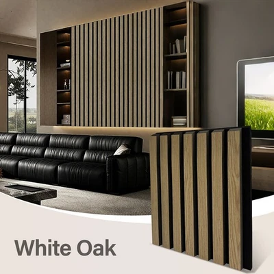 Paquete de 4 paneles de pared de listones de madera 3D estriados decoración para sala dormitorio oficina Foto 1 de 4