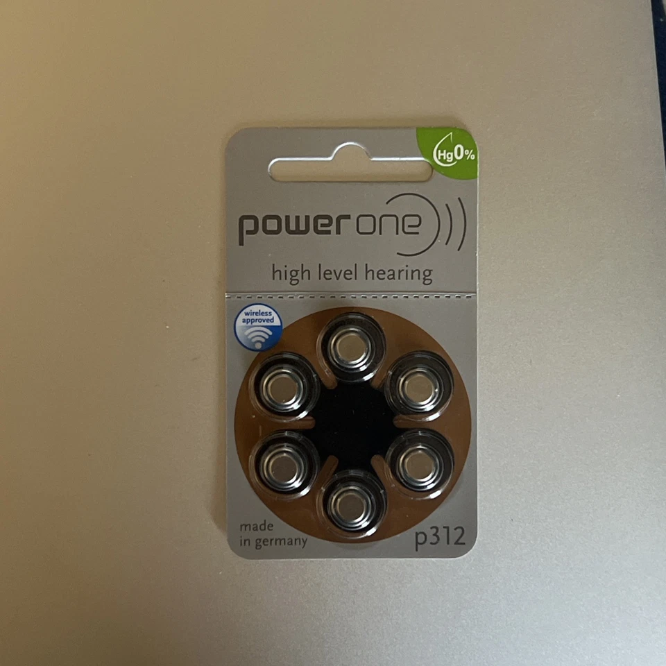 Аккумуляторы для слухового аппарата Qty 54 Power One P312 0% рт. ст.  9 упаковок/6 батарей в упаковке - Изображение 1 из 1