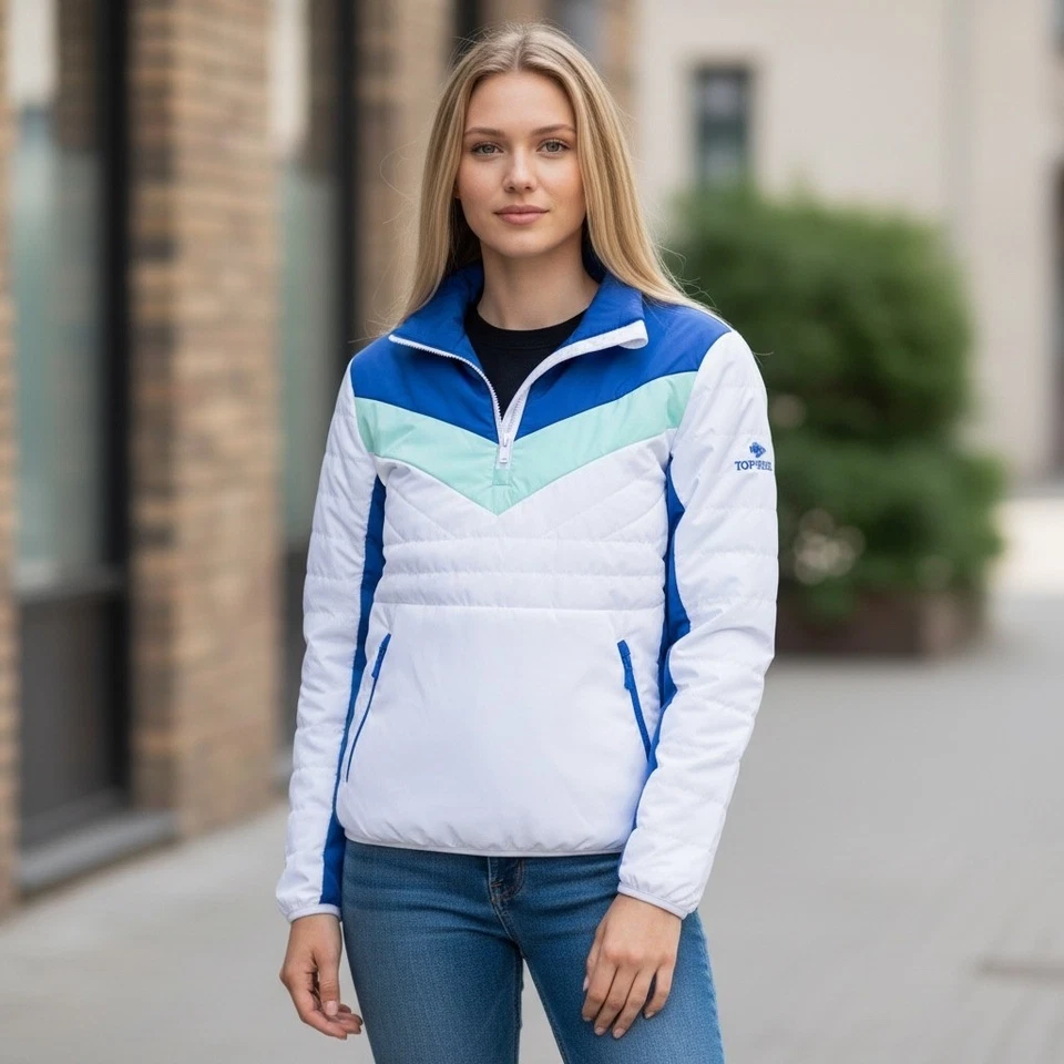 Chaqueta Pullover de Golf RLX Ralph Lauren Para Mujer Blanco Azul Cuarto Cremallera Nueva con Etiquetas Foto 1 de 4