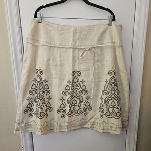 Grace Elements Linen Skirt Size 2X A-Line Embroidered Sequined Boho Art Western - Picture 1 of 6