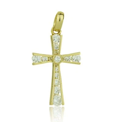 Colgante de cruz de circonita cúbica de oro amarillo o blanco de 14 k para mujer Foto 1 de 4