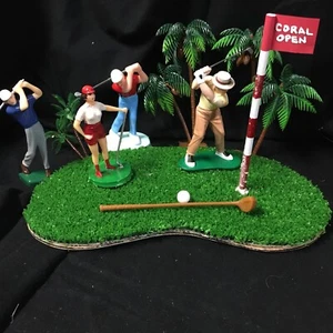 Vintage Golf Cake Topper Set 11Pieces Men Woman Green Flag Clubs Trees Ball - Picture 1 of 7