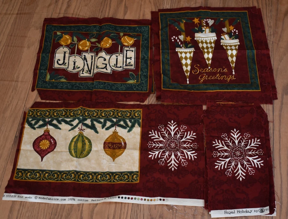 ROYAL HOLIDAY deb strain MODA  snowflakes CHRISTMAS ORNAMENTS burgundy PIECES - Image 1 of 4