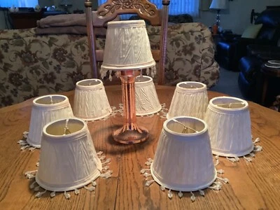 Chandelier Lamp Shades (5)  Ivory Clip on Bell Shape~Faux Clear Crystals~4” Tall - Image 1 of 3