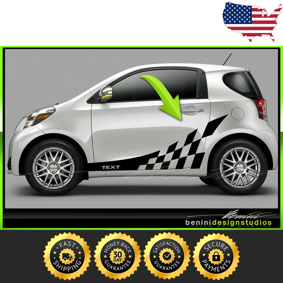 Calcomanía de damas gráficos rayas laterales de carreras se adapta - Scion Iq 2012-2015  Foto 1 de 2
