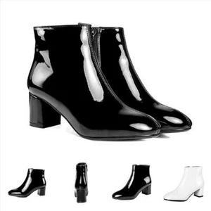 Women Square Toe Side Zipper Blocks Heels Ankle Boots Chunky Roma Shoes Casual - Picture 1 of 15