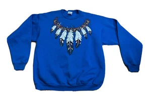 VTG 80’s Hanes Native American Puff Print Men’s Crewneck Sweatshirt Size Large - Picture 1 of 5