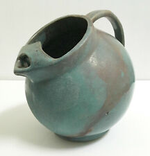 unmarked '40s McCoy pottery ice lip ball pitcher verdigris green rust red luster