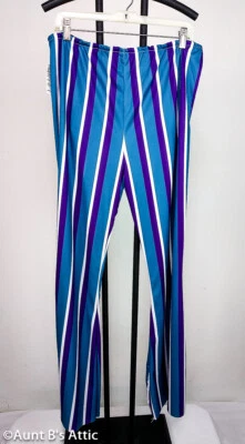 Disfraz Unisex Estilo Años 60-70 Azul/Púrpura Rayas Acampanadas Pierna Pantalones 34"-40" Cintura Foto 1 de 3