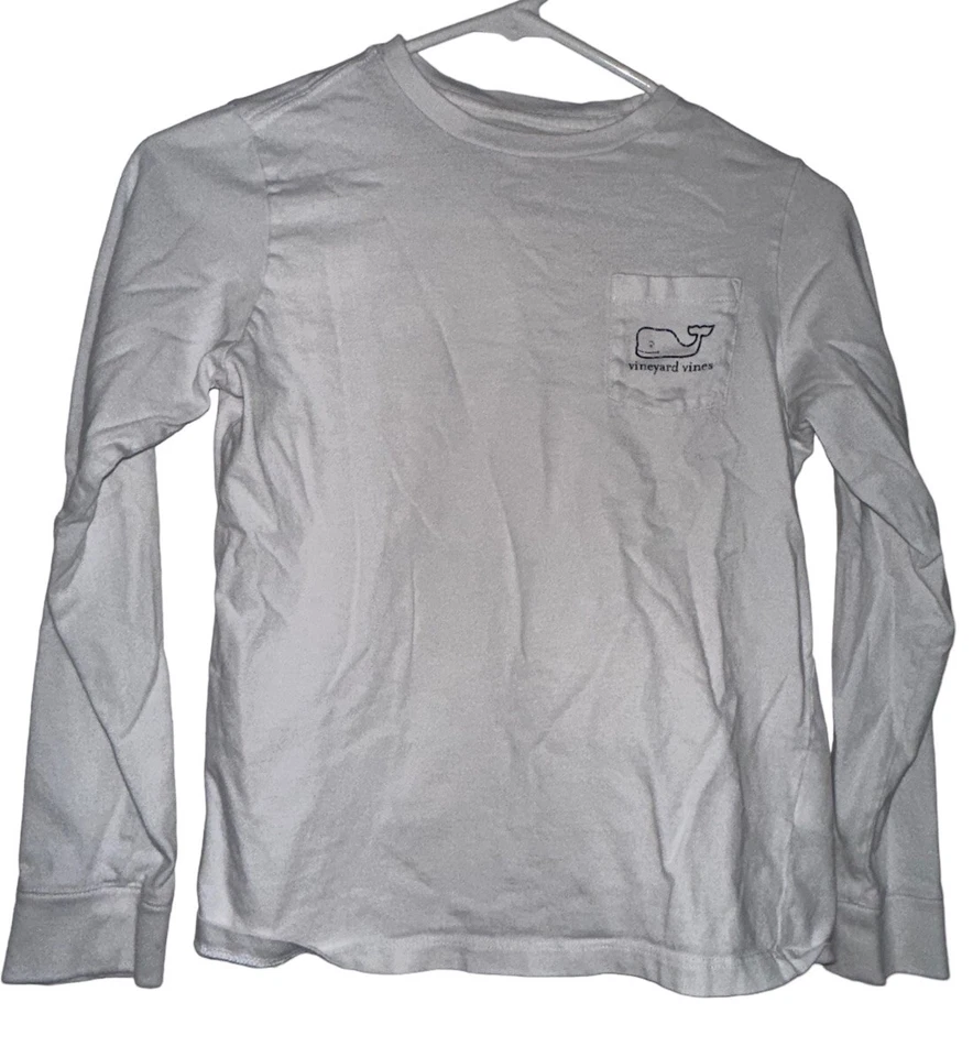 Vineyard Vines Girls Long Sleeve Pocket Tee Whale Sz S White - Image 1 of 4