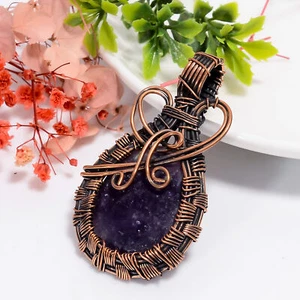 Lepidolite Gemstone Jewelry Copper MotBridesmaid Gift Wire Wrapped Pendant 2.3" - Picture 1 of 5