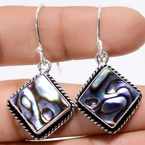 Natural Abalone Shell Gemstone 925 Silver Handmade Dangle Earrings 1.5" ARE-3223 - Picture 1 of 3