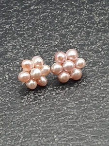 14KT GOLD & ROSA SÜSSWASSER PERLENCLUSTER BLUMENSTECKER OHRRINGE  - Bild 1 von 4