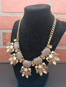 The Limited Gemstone Statement Necklace Grayish Tan Goldtone Beautiful Floral  - Picture 1 of 8