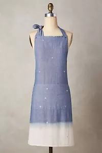 NWT Anthropologie Falling Snow Apron, Blue Chambray, Soft and Artistic - Picture 1 of 3