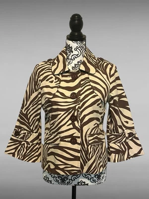 Rafaella - Blazer Chaqueta Marrón Estampado Cebra Manga Campana 3/4 - Talla Pequeña Foto 1 de 4