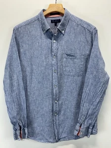 Alan Flusser Linen Blend Shirt Sz Medium Men’s Blue Button Down Beach Cruise - Picture 1 of 4