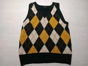 Love Tree Junior Black Yellow Argyle Sweater Vest M acadamia career - Picture 1 of 14