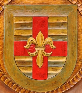 Plato escudo madera tallado y coloreado Amt Hetzerath grande - Imagen 1 de 4