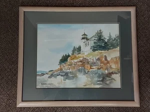 Barbara Johansen signiert gerahmt Leuchtturm Aquarell Gemälde 26" x 22" - Bild 1 von 4