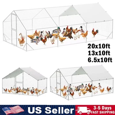 Gallinero de metal 6,5/13/20 pies grande jaula para gallinas con cubierta techo NUEVO Foto 1 de 4