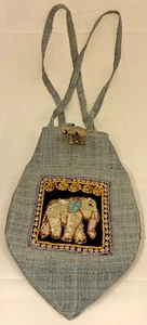 Vtg Boho Burlap Handbag Purse Hand-Embellished Elephant sequins Lined - Picture 1 of 14