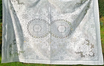 Vintage Polyester White Lace Rectangular Tablecloth 180cm x 130cm Roses Abstract - Image 1 of 4