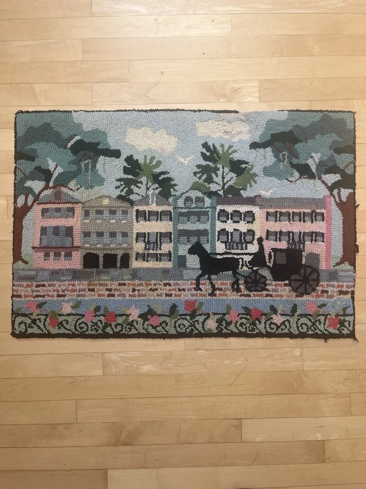 Alfombra Claire Murray Vintage Años 90 Town Flowers Estampado Colorido Enganchada a Mano 23x36 Foto 1 de 4