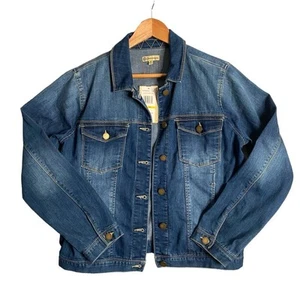 Democracy Trucker Jean Jacket Women Medium Blue Denim Button Up Stretch Classic - Picture 1 of 16