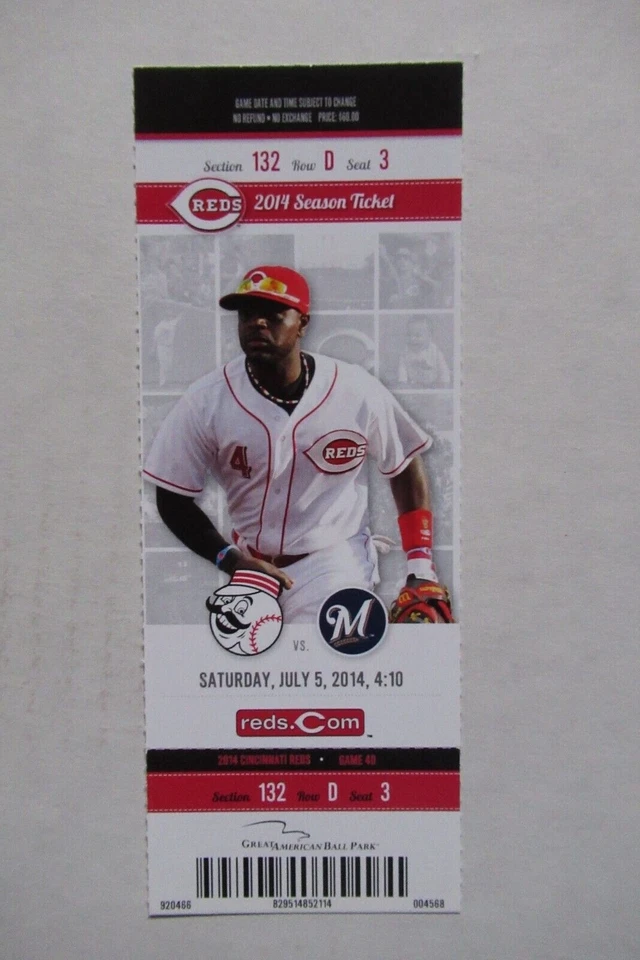 CINCINNATI REDS VS BREWERS 2014 年 7 月 5 日全票 ~ MATT GARZA (2-HIT SO/9Ks) — 第 1/1 张图片