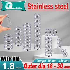 1.8mm 304 Stainles Steel Spring Compression Pressure Springs OD 18-30mm,L10-120m - Picture 1 of 28