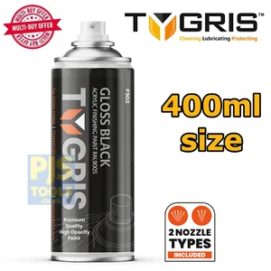 Tygris P302 400ml gloss black acrylic top coat finishing spray paint RAL9005 - Picture 1 of 2