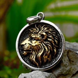 Fashion Embossed Lion Head Titanium Pendant Retro Stainless Steel Necklace Gift - Picture 1 of 4