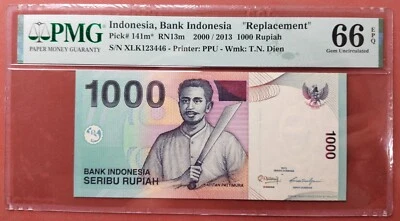 Indonesia 1000 Rupiah 2000/2013 Replacement PMG 66 EPQ Gem Uncirculated - P.141m - Image 1 of 2
