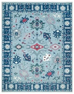 Hand Knotted Turkish Modern Oushak Lt Blue All Wool Area Rug 6x9 8x10 9x12 10x14 - Picture 1 of 13