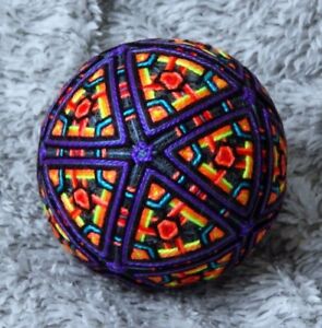 Temari Ball "Stardust" Sacred Geometry Handmade Embroidery Home Decor Ø 65 mm