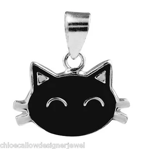 1x 925 kleiner Sterling Silber + Emaille Katze Anhänger für Halskette + Geschenktüte - Bild 1 von 1