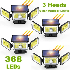 368 LED Solar Lights Outdoor 3 Heads Motion Sensor Security Garden Wall Lamps US - Picture 1 of 16