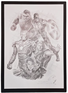 Avengers komplett von Hand skizziert Original Jonathan Holzdruck Notiz Marvel - Bild 1 von 6