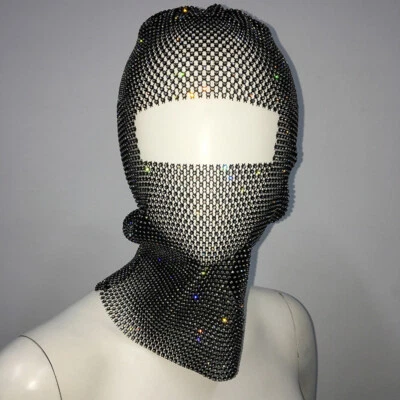 Ladies Glitter Rhinestone Face Mask Shiny Balaclava Crystal Headwear Sexy Club - Image 1 of 4