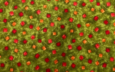 DAVID TEXTILES - COLEÇÃO INGLESA - QUADRADOS VERMELHO/LARANJA NO VERDE-- 1 1/2 JARDA - Imagem 1 de 3