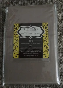 Pillowcase Set Taupe Standard TUSCANY COLLECTION 300 Thr Ct 100% Cotton Sateen - Picture 1 of 2