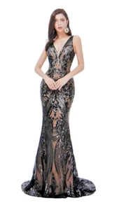 Women's V-Neck Sequins Sleeveless Lace-Up Mermaid Evening Dress Size 18 T2393 - Picture 1 of 21