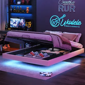 Doppelbett Polsterbett 160x200cm Futonbett Boxspringbett Ohne Kopfteil mit LED - Bild 1 von 12