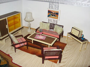 Modella Wohnzimmer 60er Puppenstube  Puppenhaus-Puppenküche