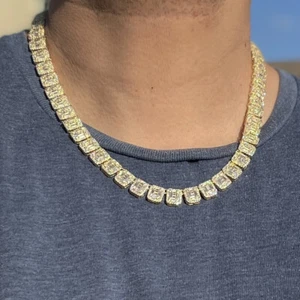 14k Gold Plated Tennis Chain Baguettes Micro Pave 10MM 20" Inch MSRP $1299.99 - Picture 1 of 8